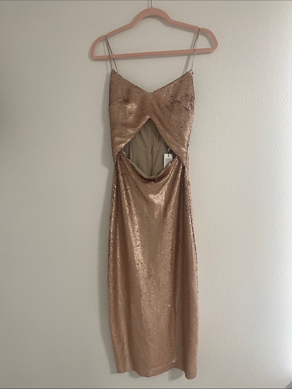 L'AGENCE FEMME SEQUIN CUTOUT MIDI ROSE GOLD DRESS sz 2 - Picture 6 of 12